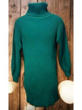 Anrabess Green Ribbed Turtleneck Sweater Tunic Small